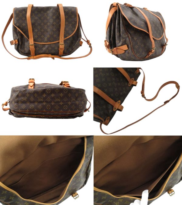 n48614 2 Louis Vuitton Monogram Saumur 43 Double Flap Crossbody Bag Brown