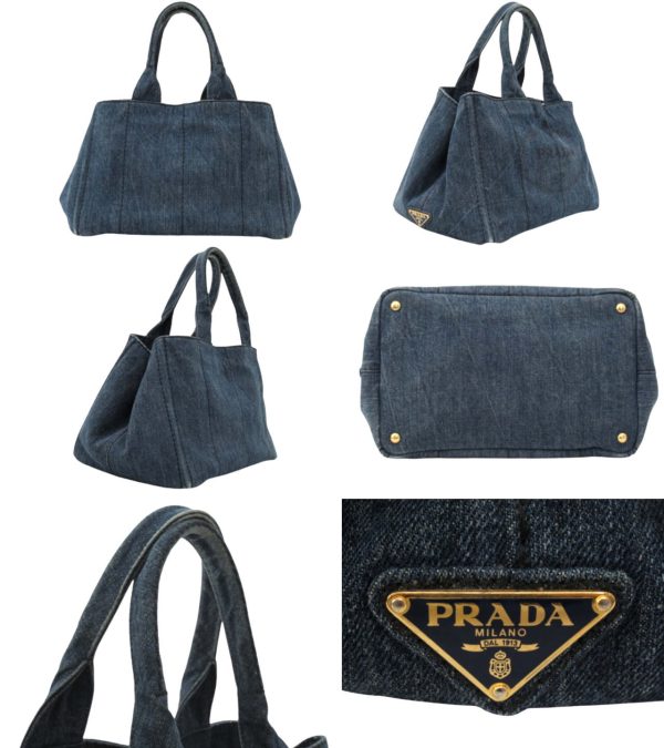 n48796 2 Prada Canapa Denim Tote Handbag Indigo