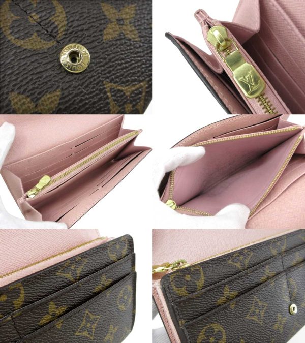 n48804 2 Louis Vuitton Monogram Portefeuille Sara Long Wallet Rose Ballerine