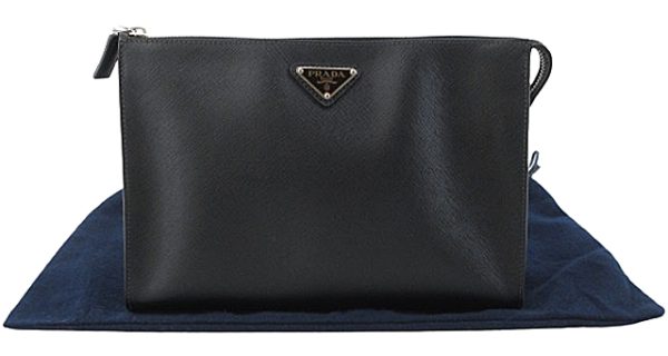 n48883 1 Prada Saffiano Clutch Shoulder Bag Black