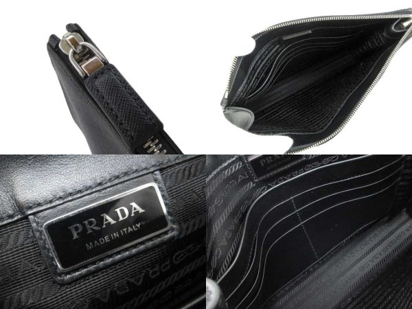 n48883 3 Prada Saffiano Clutch Shoulder Bag Black