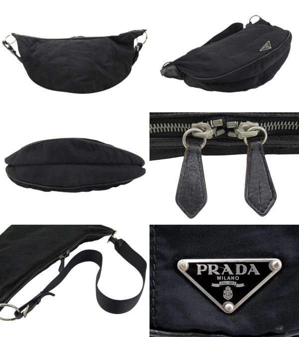 n49061 2 Prada Nylon Stitch Crossbody Shoulder Bag Black