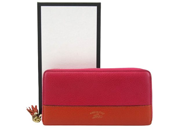 n49062 1 Gucci Bamboo Tassel Bicolor Long Wallet Pink Orange