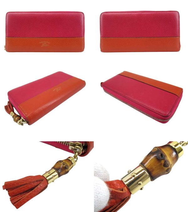 n49062 2 Gucci Bamboo Tassel Bicolor Long Wallet Pink Orange