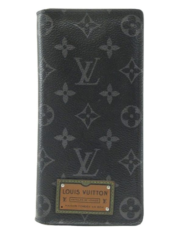 n49069 1 Louis Vuitton Monogram Eclipse Portefeuille Brazza Gaston Long Wallet Black