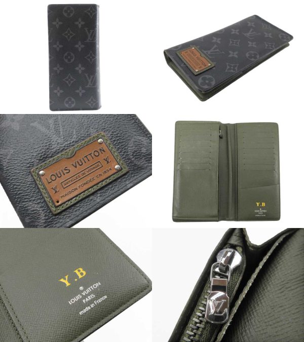 n49069 2 Louis Vuitton Monogram Eclipse Portefeuille Brazza Gaston Long Wallet Black