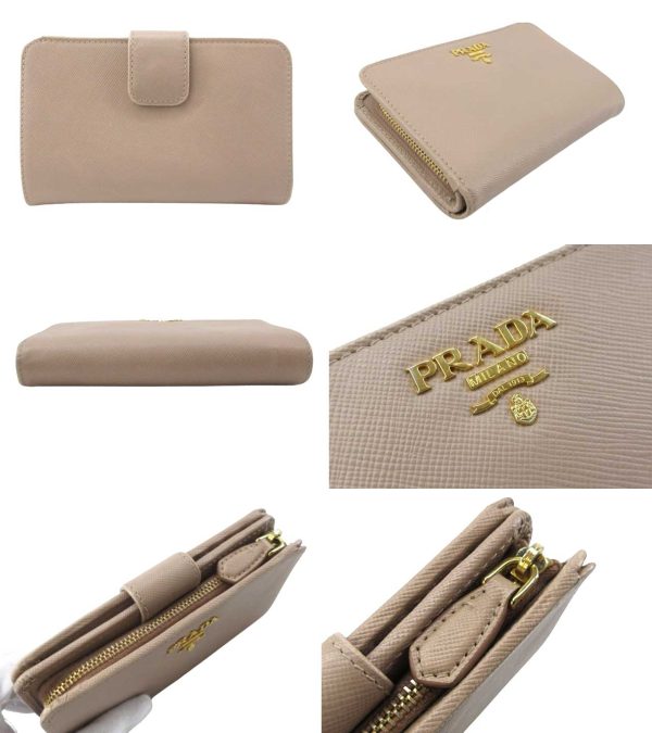 n49100 2 Prada Saffiano Metal L Shaped Wallet Beige