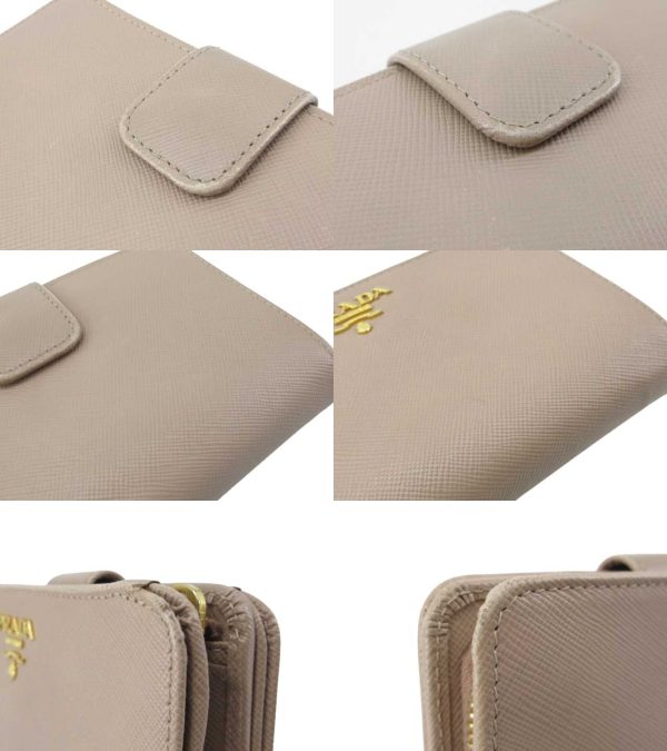 n49100 5 Prada Saffiano Metal L Shaped Wallet Beige