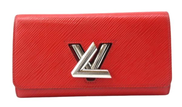 n49107 1 Louis Vuitton Epi Portefeuille Twist Long Wallet LV Turnlock Coquelicot