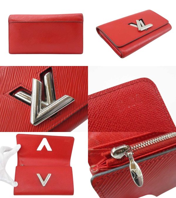 n49107 2 Louis Vuitton Epi Portefeuille Twist Long Wallet LV Turnlock Coquelicot