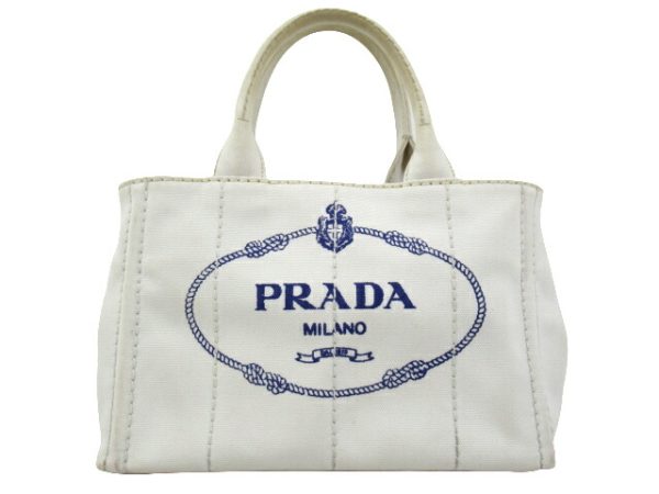 n49136 1 PRADA Canapa Tote Shoulder Bag White