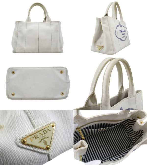 n49136 2 Prada Canapa 2 Way Shoulder Handbag White