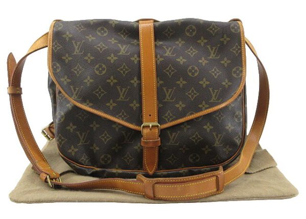 n49139 1 Louis Vuitton Monogram Saumur 35 Double Flap Crossbody Bag Brown