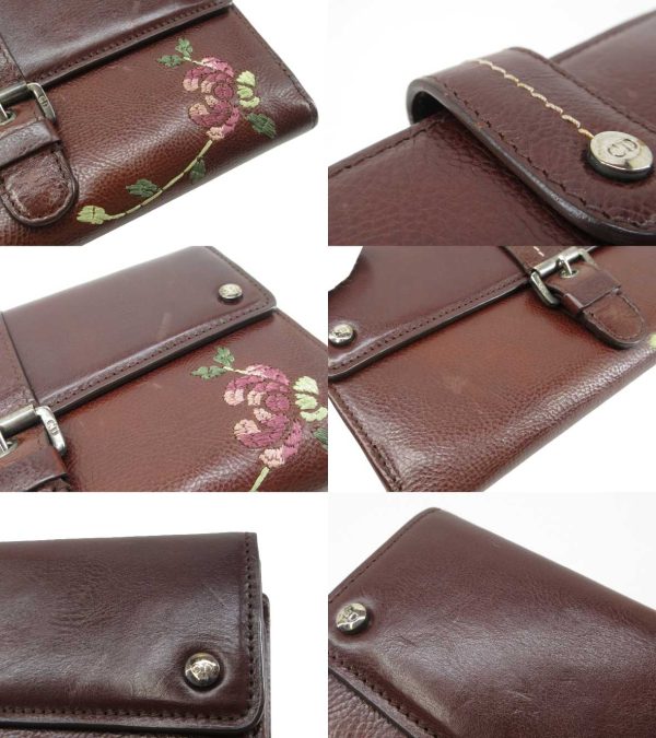 n49254 5 Christian Dior Flower Long Wallet Brown