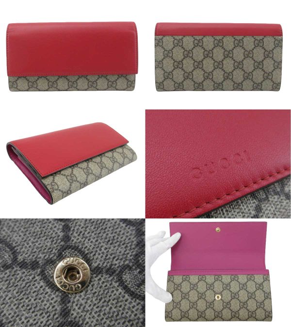 n49256 2 Gucci GG Supreme Continental Wallet Beige Red Pink