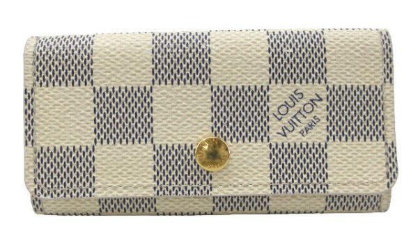 n49257 1 Louis Vuitton Damier Azur Multicle 4 Key Case Cream