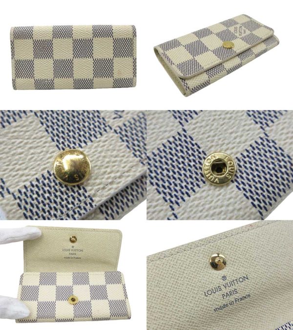 n49257 2 Louis Vuitton Damier Azur Multicle 4 Key Case Cream