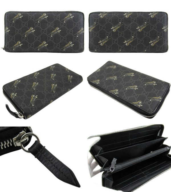 n49458 2 Gucci GG Supreme Tiger Long Wallet Black