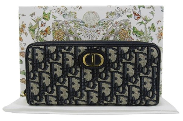 n49459 1 Christian Dior Oblique Jacquard 30 Montaigne Long Wallet Blue