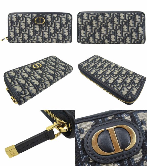 n49459 2 Christian Dior Oblique Jacquard 30 Montaigne Long Wallet Blue