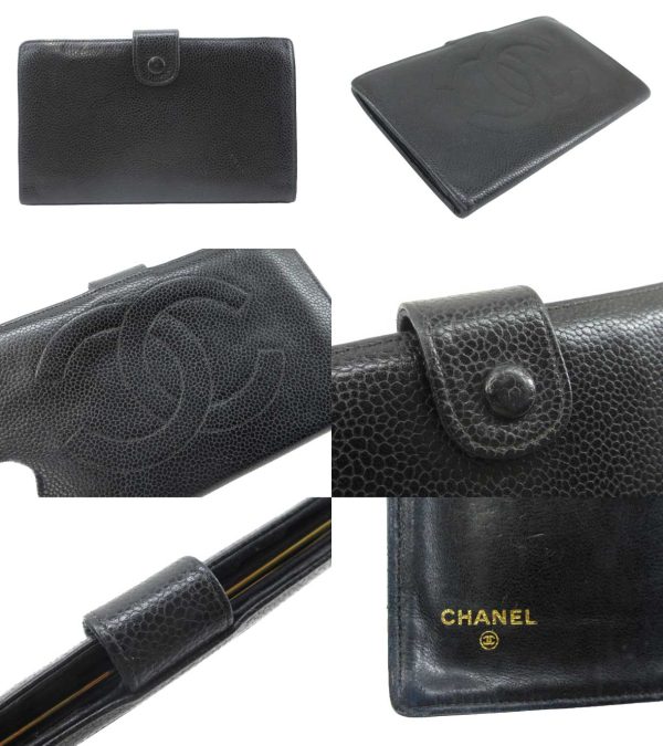 n49549 2 Chanel Caviar Skin Coco Mark Long Wallet Black