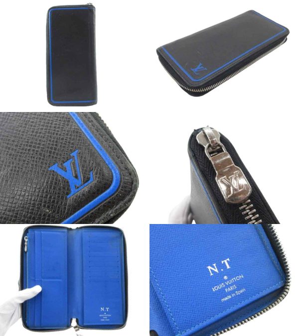 n49567 2 Louis Vuitton Taiga Zippy Wallet Long Wallet Black Blue