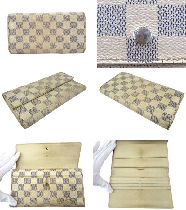 n49577 2 Louis Vuitton Damier Azur Portefeuille Long Wallet Cream