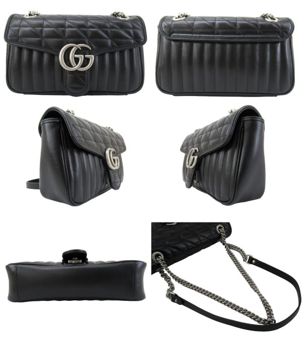 n49665 2 Gucci Aria GG Marmont Small Shoulder Bag Black