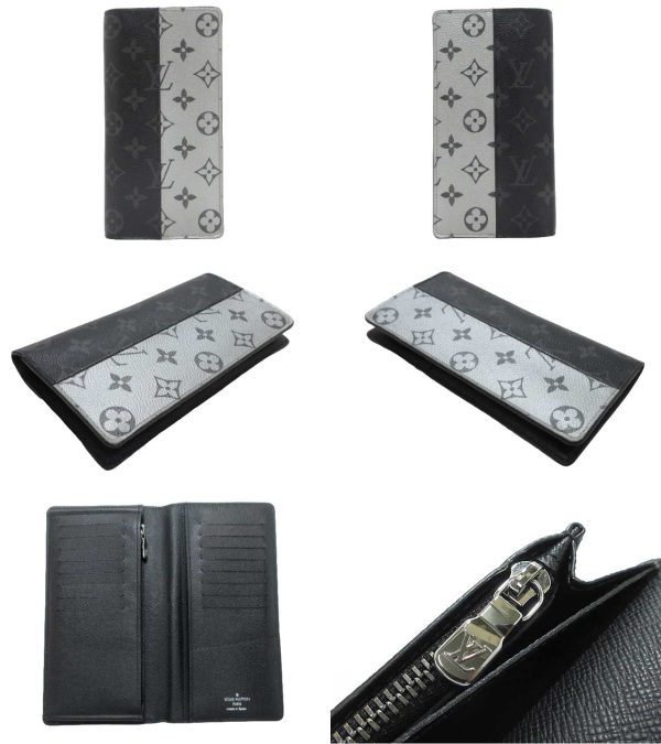 n49669 2 Louis Vuitton Eclipse Split Portefeuille Brazza Long Wallet Black