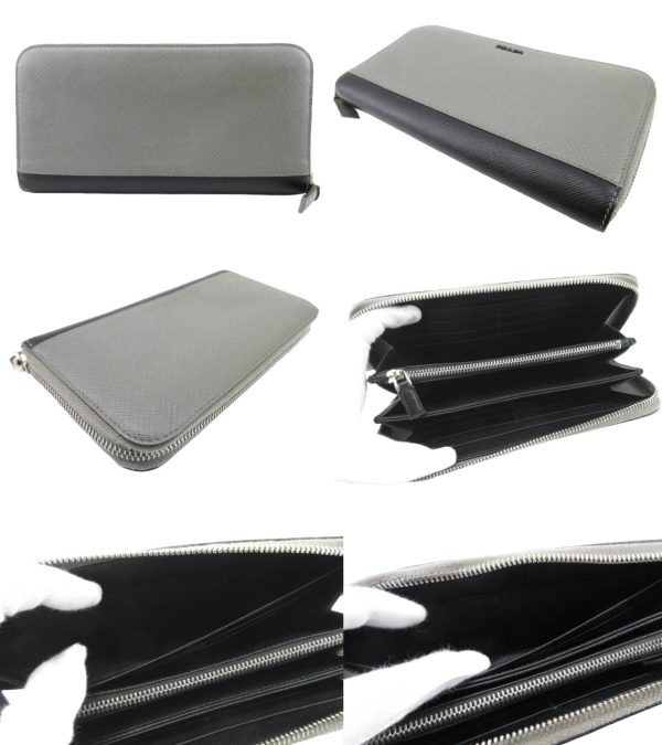 n49763 2 Prada Saffiano Bicolor Long Wallet Black Black