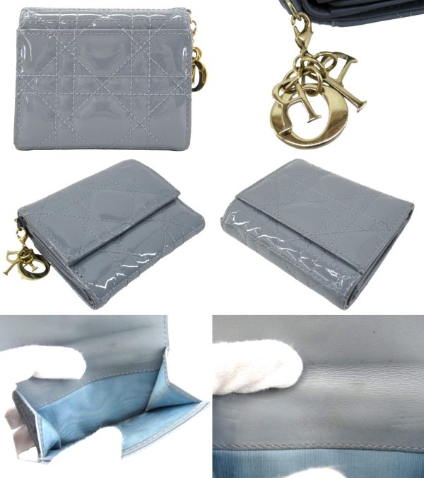 n49979 2 Christian Dior Dior Lotus Wallet Cannage Patent Enamel Cloud Blue