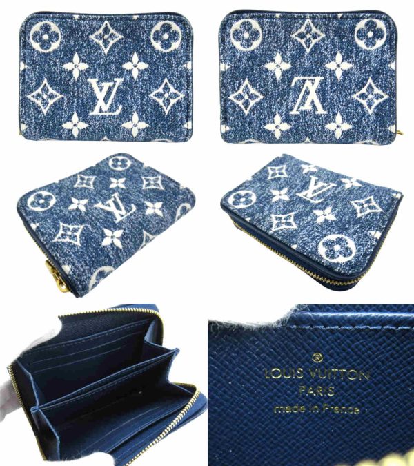 n50037 2 Louis Vuitton Zippy Coin Denim Jacquard Card Case Marine