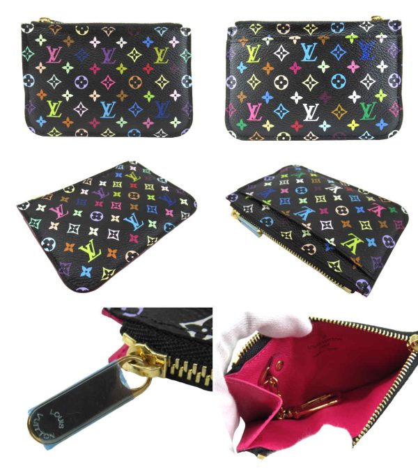 n50155 2 Louis Vuitton Monogram Multicolor Pochette Clé Coin Case Noir Black