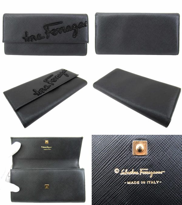 n50229 2 Salvatore Ferragamo Rhinestone Long Wallet Black