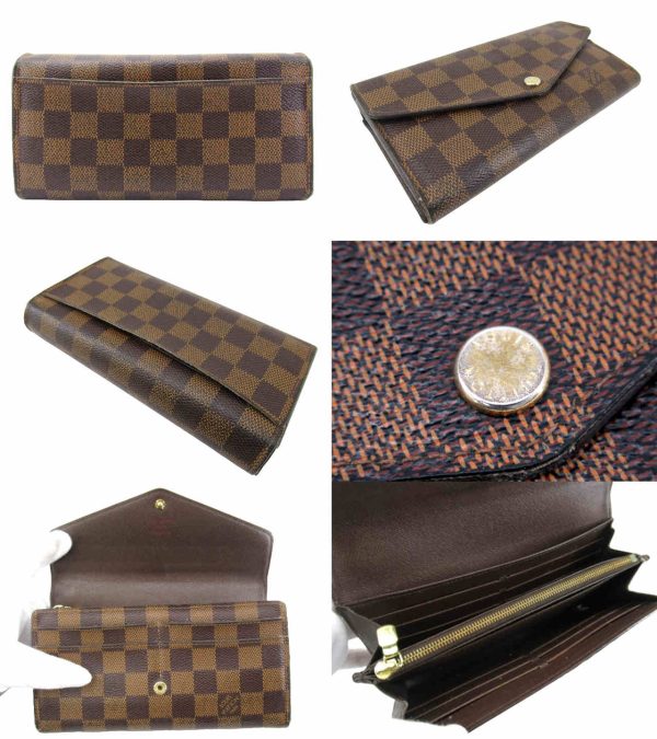 n50244 2 Louis Vuitton Damier Ebene Portefeuille Sara Long Wallet Brown