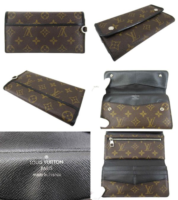 n50337 2 Louis Vuitton Monogram Macassar Portefeuille Long Wallet Brown Black