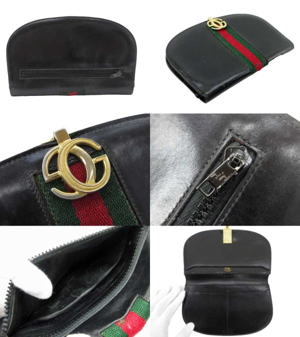 n50607 2 Gucci Gucci Sherry Line Half Moon GG Wallet Black