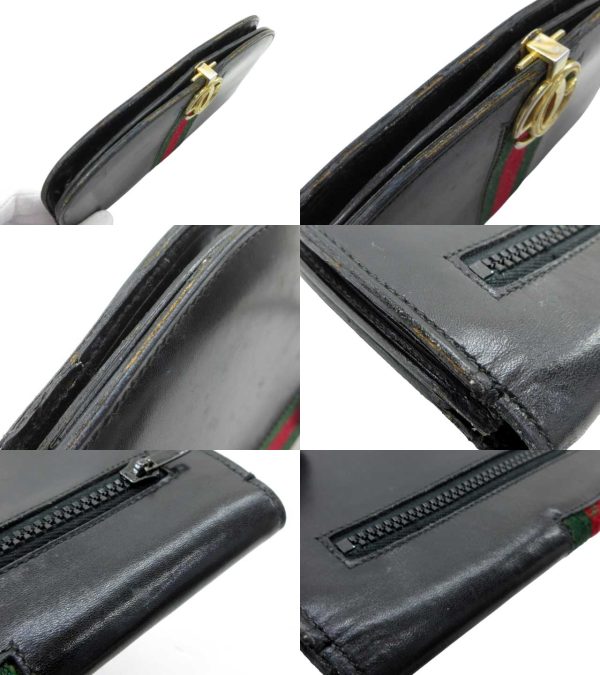 n50607 5 Gucci Gucci Sherry Line Half Moon GG Wallet Black