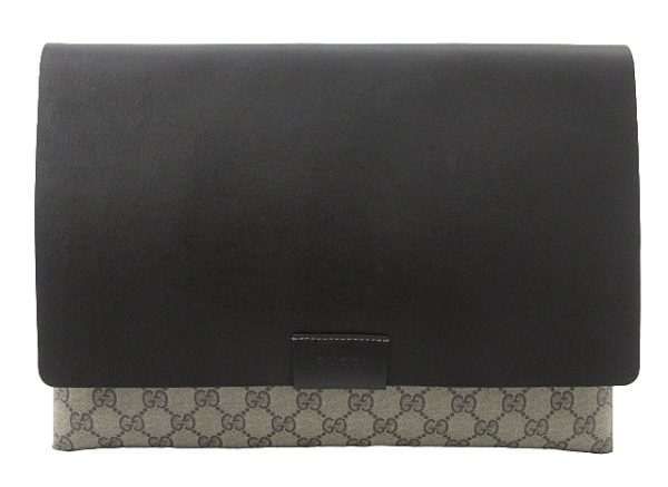 n50637 1 Gucci GG Supreme Clutch Document Case Beige Brown