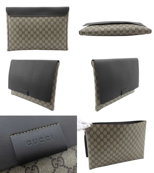 n50637 2 Gucci GG Supreme Clutch Document Case Beige Brown