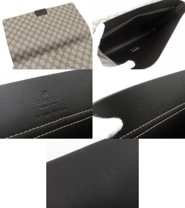 n50637 3 Gucci GG Supreme Clutch Document Case Beige Brown