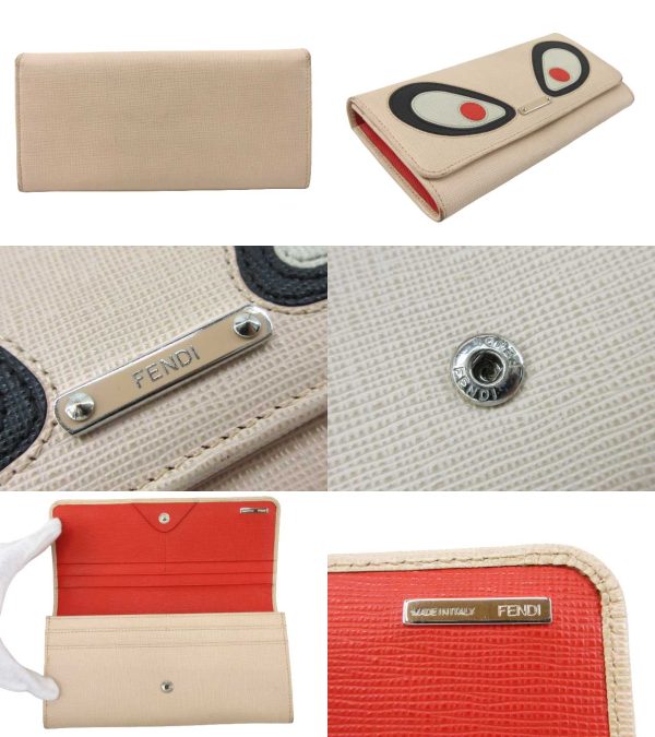 n50785 2 Fendi Monster Eye Long Wallet Pink Beige