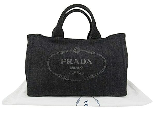 n50935 1 Prada Canapa Denim 2 Way Shoulder Handbag Black