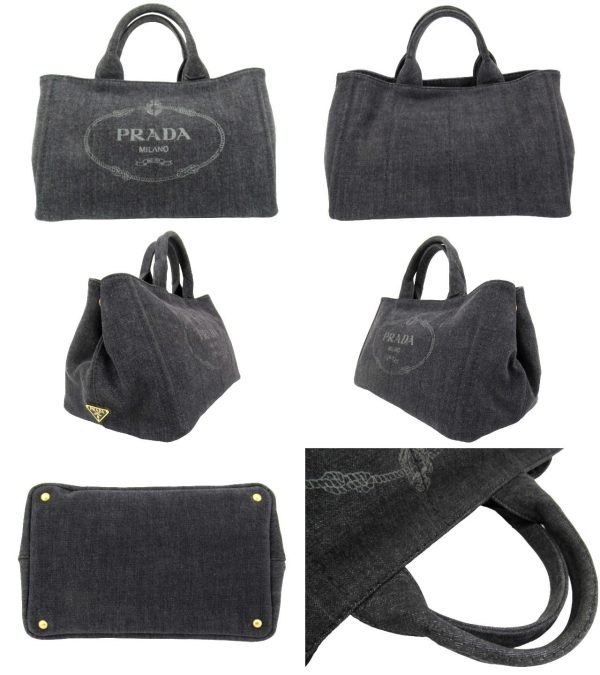 n50935 2 Prada Canapa Denim 2 Way Shoulder Handbag Black