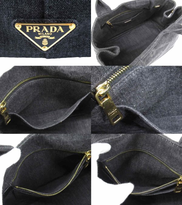 n50935 3 Prada Canapa Denim 2 Way Shoulder Handbag Black