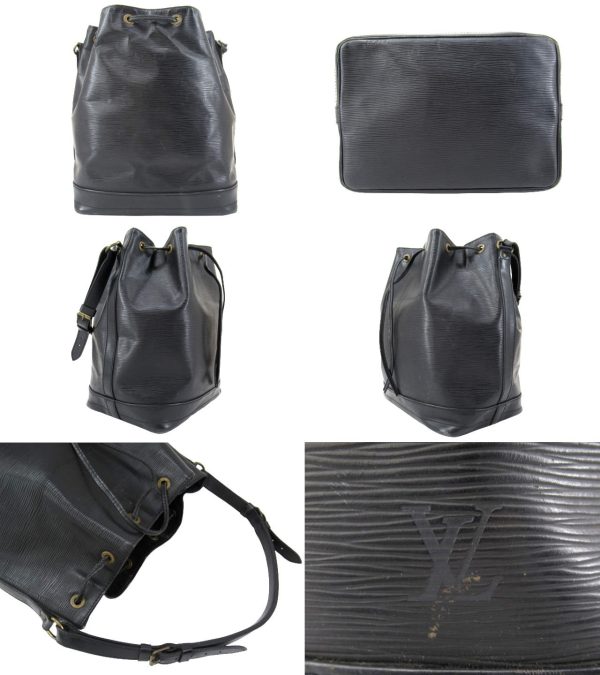 n50946 2 Louis Vuitton Epi Noe Drawstring Shoulder Bag Noir