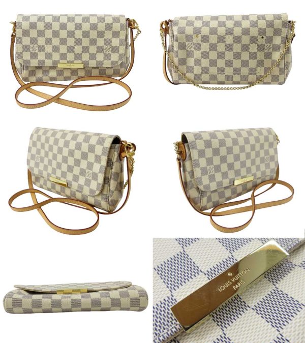 n51201 2 Louis Vuitton Damier Azur Favorite PM 2WAY Shoulder Bag Cream