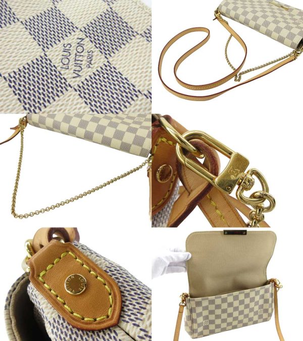 n51201 3 Louis Vuitton Damier Azur Favorite PM 2WAY Shoulder Bag Cream