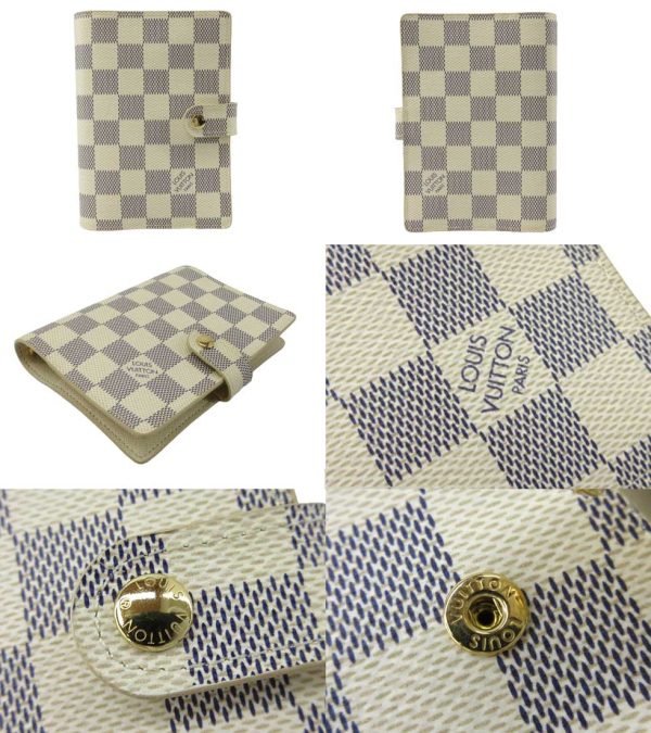 n51204 2 Louis Vuitton Damier Azur Agenda PM 6 Hole Notebook Cream