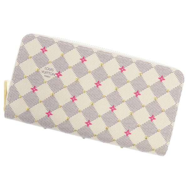 n64615 01 Louis Vuitton Studded Zippy Wallet Long Wallet Damier Azur Fuchsia